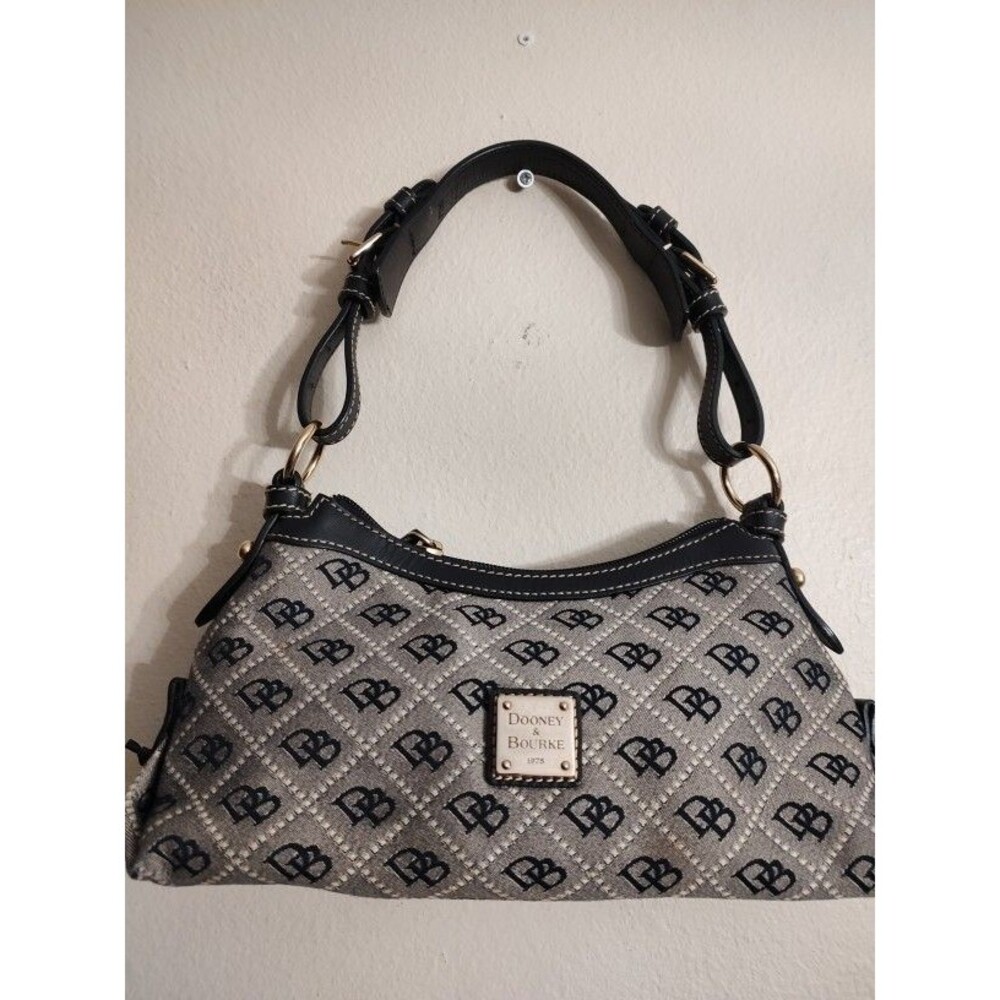 Nice Women's Vtg Dooney & Bourke 1975 Gray Black Monogram Overall Small Purse